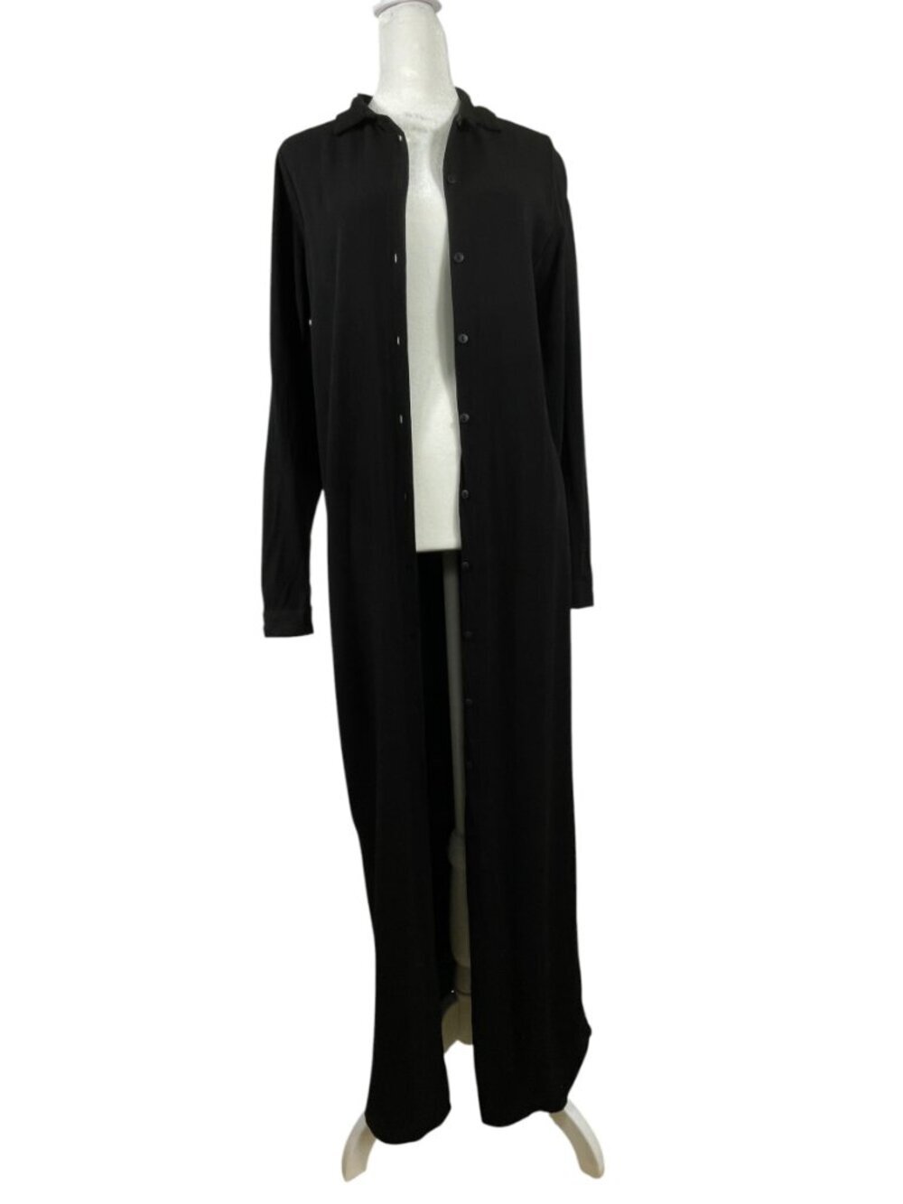 Philosophy Black Button Front Maxi Shirt Dress Long Sleeve Minimal Small 4/6 - Picture 5 of 11